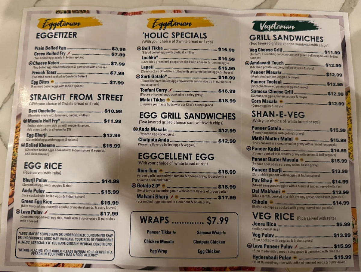 Menu, Eggholic - Indian Street Food