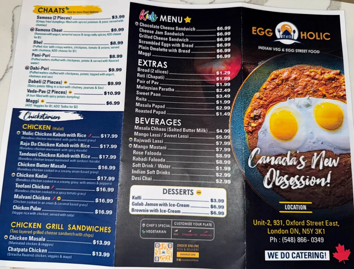 Menu, Eggholic - Indian Street Food