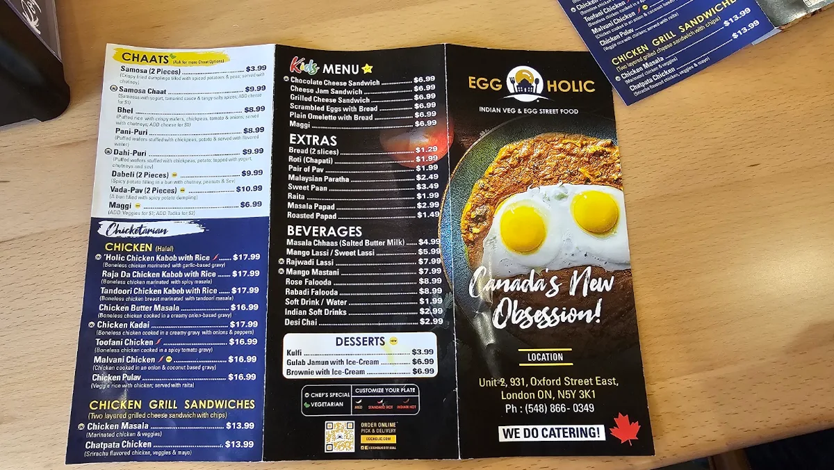Menu, Eggholic - Indian Street Food