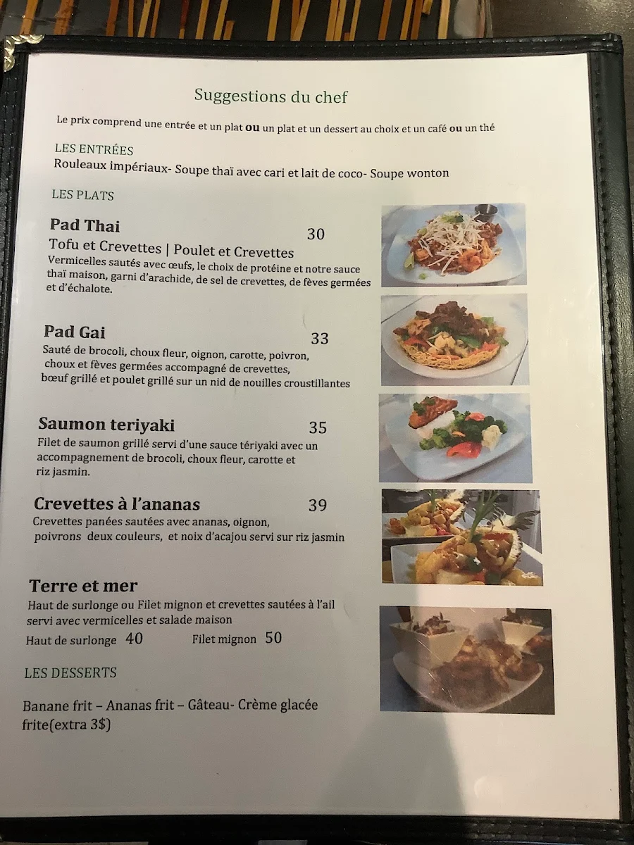 Menu, Jardin Thaï