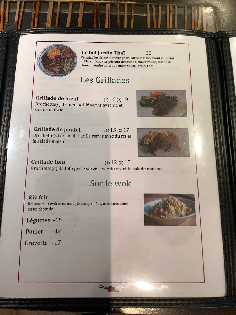 Menu, Jardin Thaï