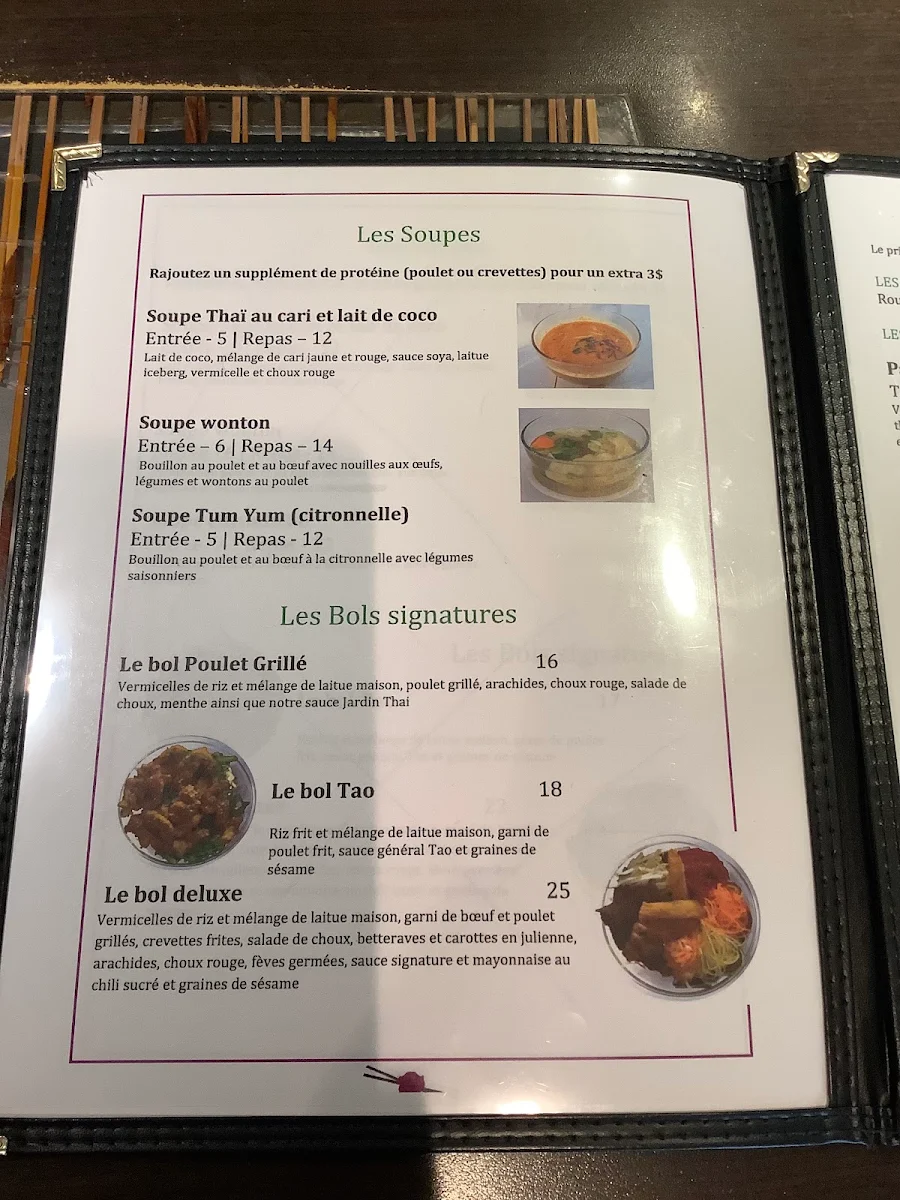 Menu, Jardin Thaï