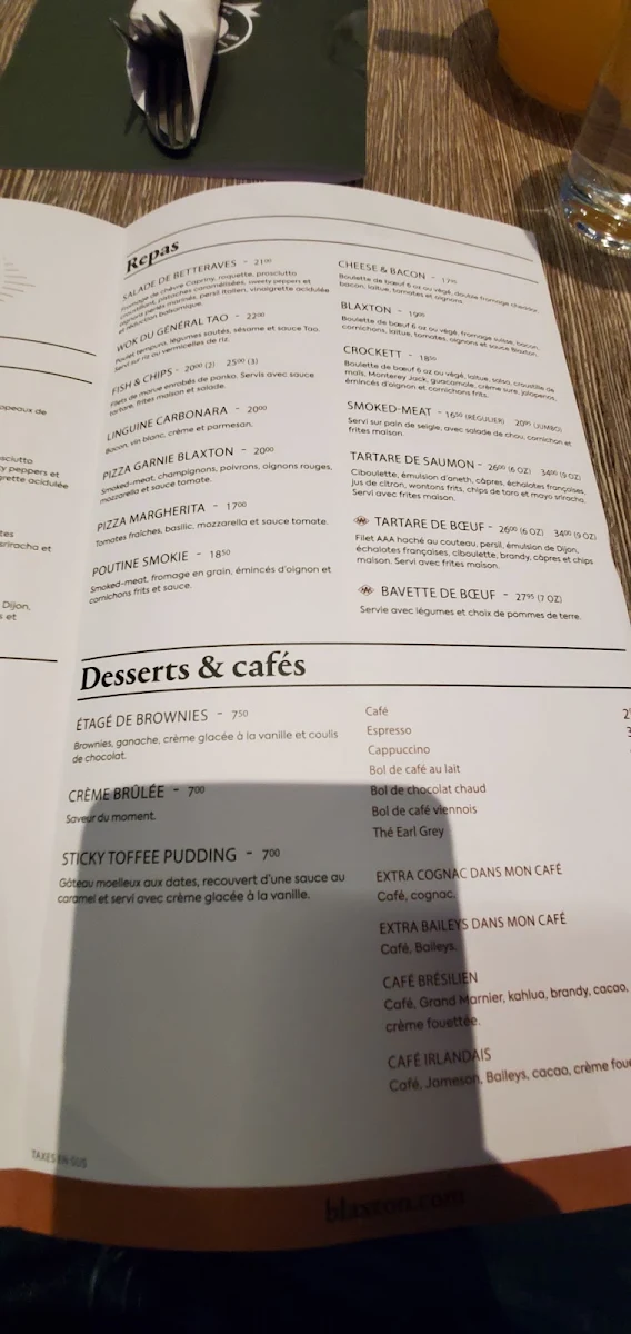 Menu, Blaxton Lebourgneuf
