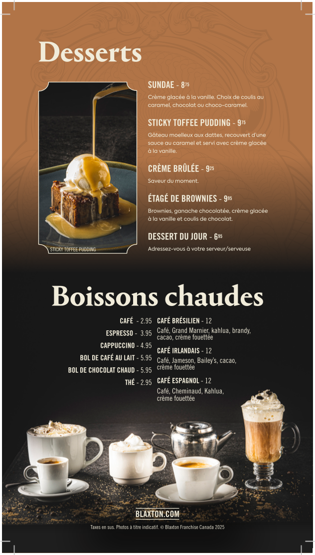 Menu, Blaxton Lebourgneuf