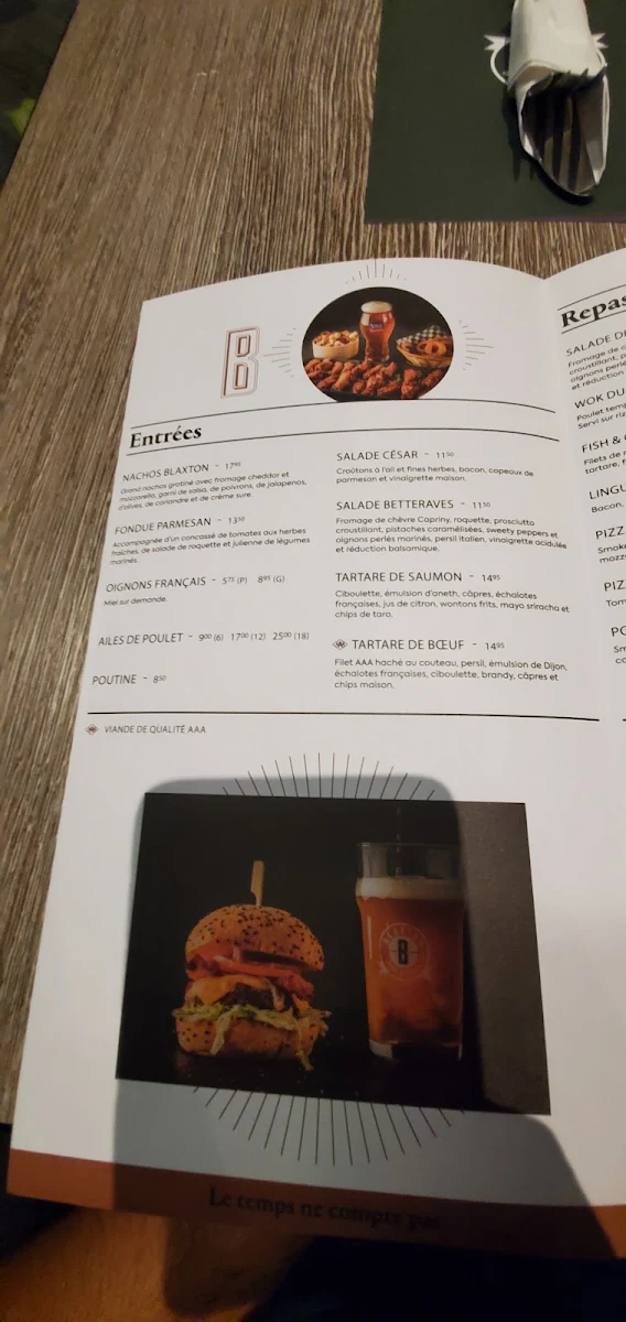 Menu, Blaxton Lebourgneuf