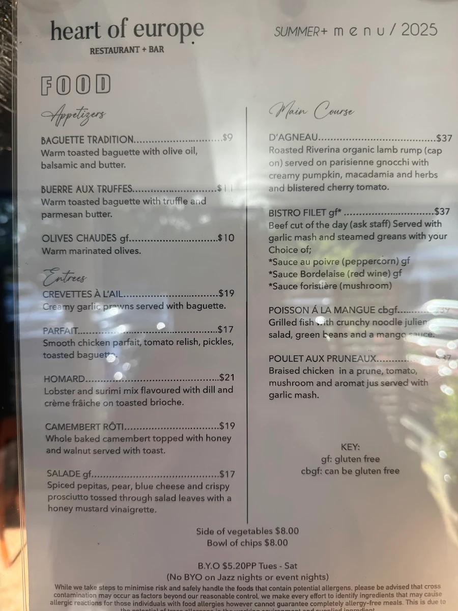 Menu, Heart Of Europe