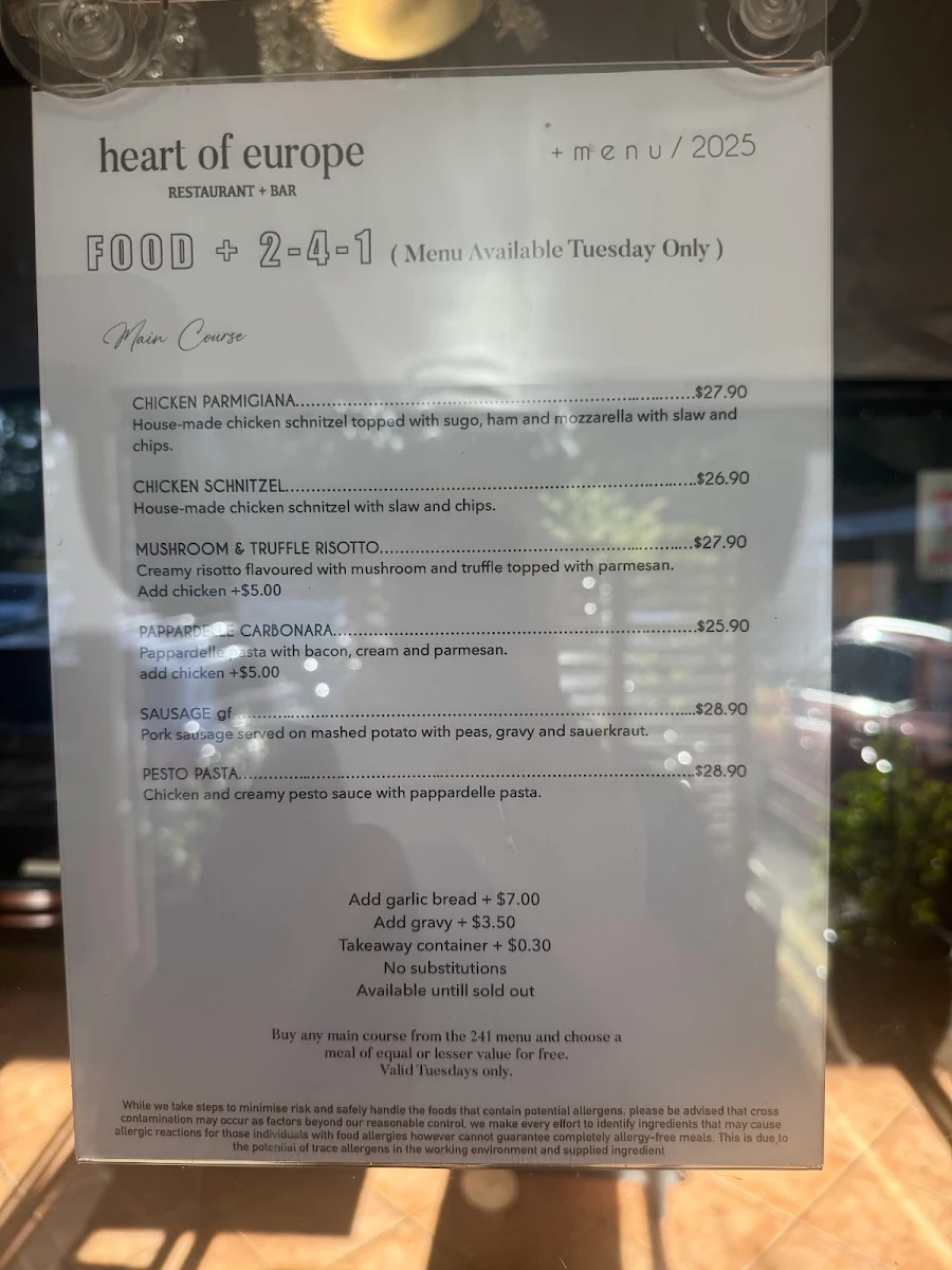 Menu, Heart Of Europe