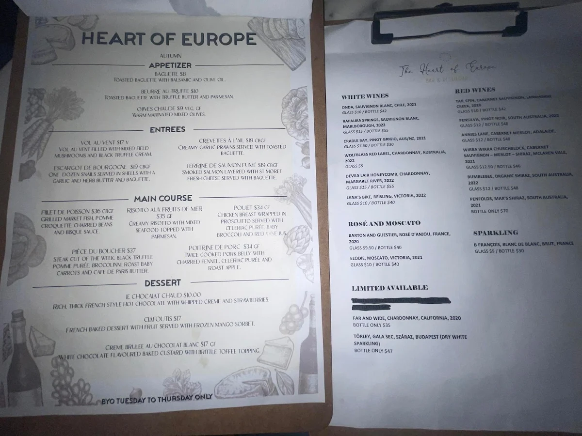 Menu, Heart Of Europe