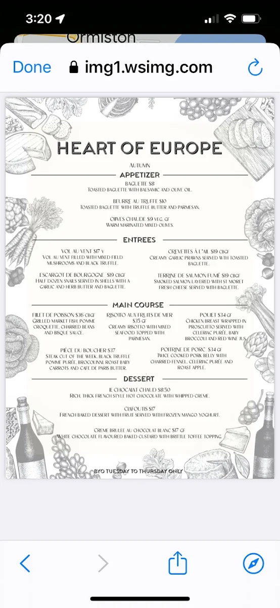Menu, Heart Of Europe