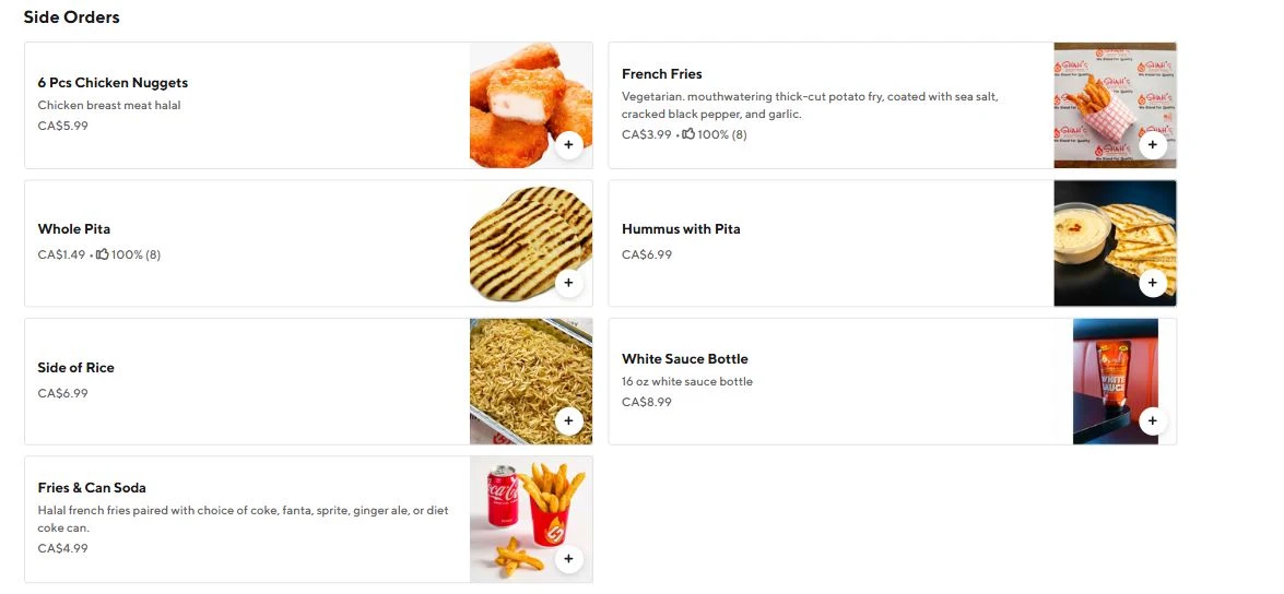Menu, Shah's Halal Food