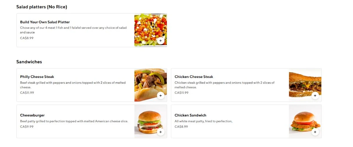 Menu, Shah's Halal Food