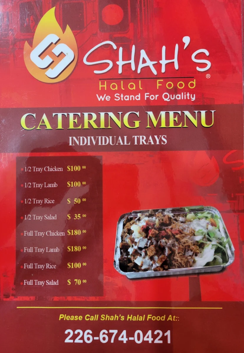 Menu, Shah's Halal Food