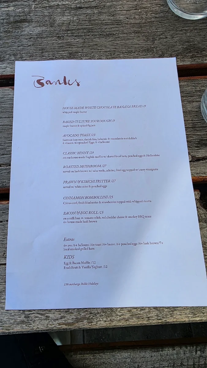 Menu, Banks