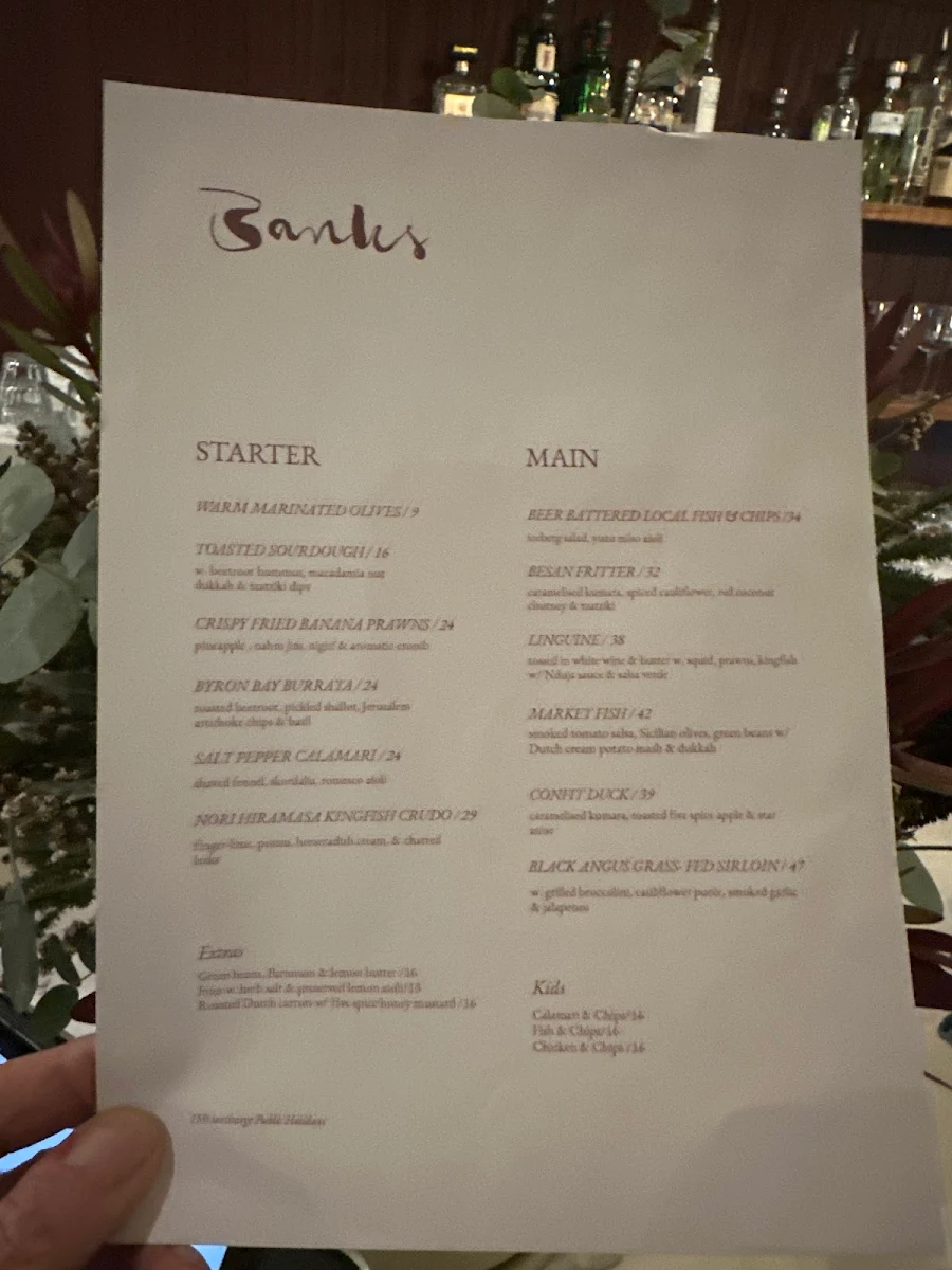 Menu, Banks