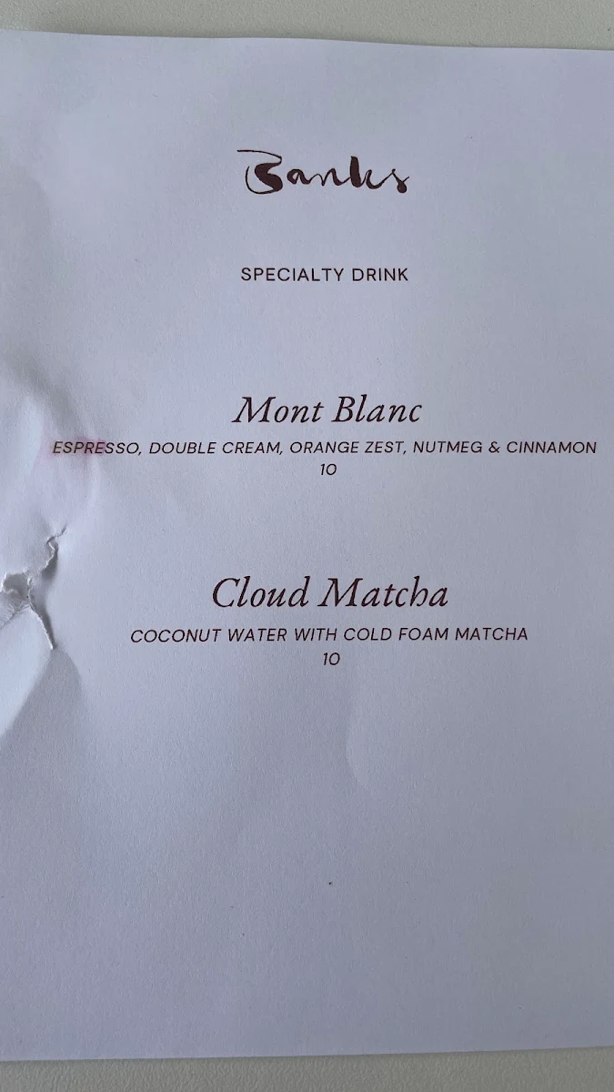 Menu, Banks