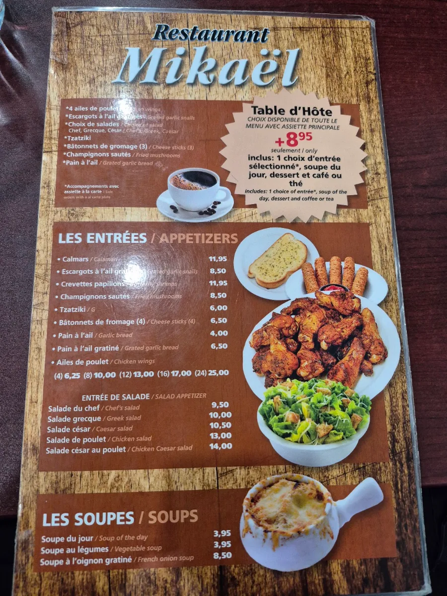 Menu, Restaurant Mikael