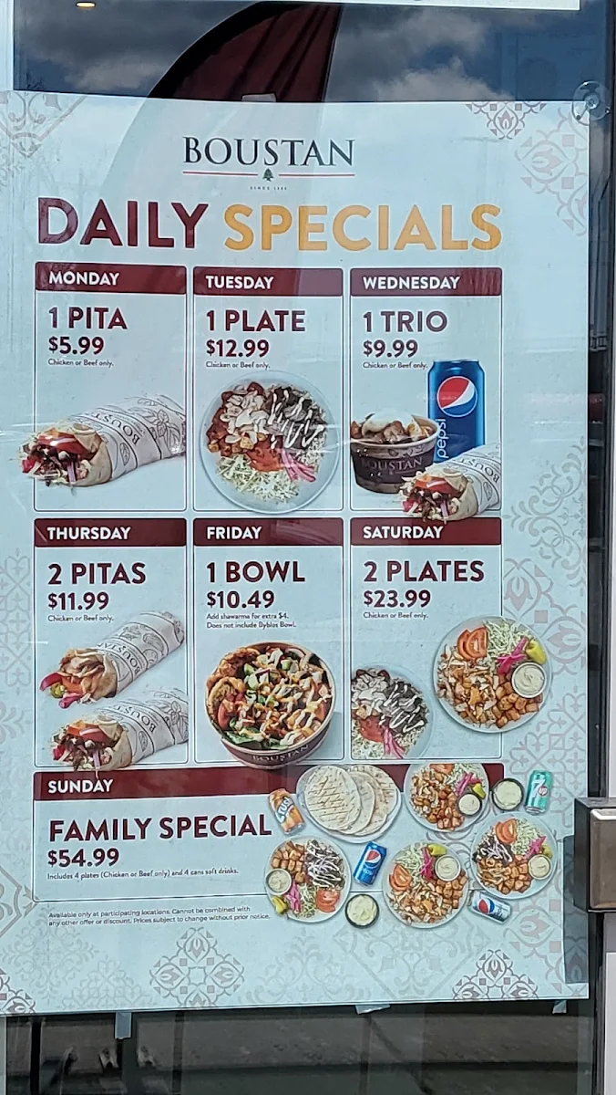 Menu, Restaurant Boustan