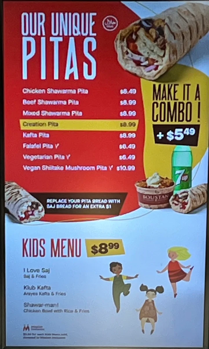 Menu, Restaurant Boustan