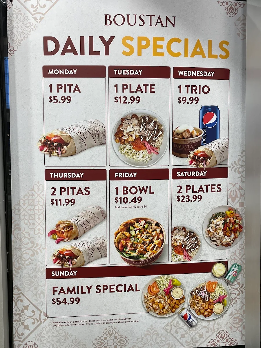 Menu, Restaurant Boustan