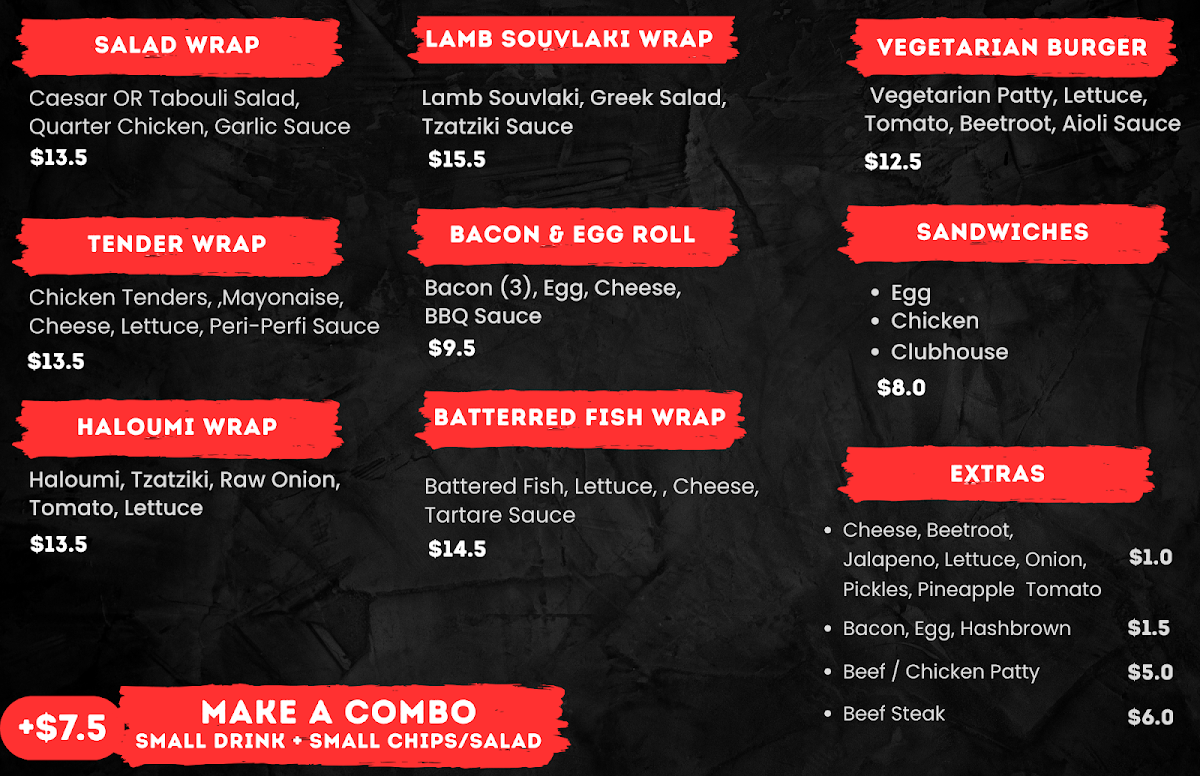 Menu, Galston Grill