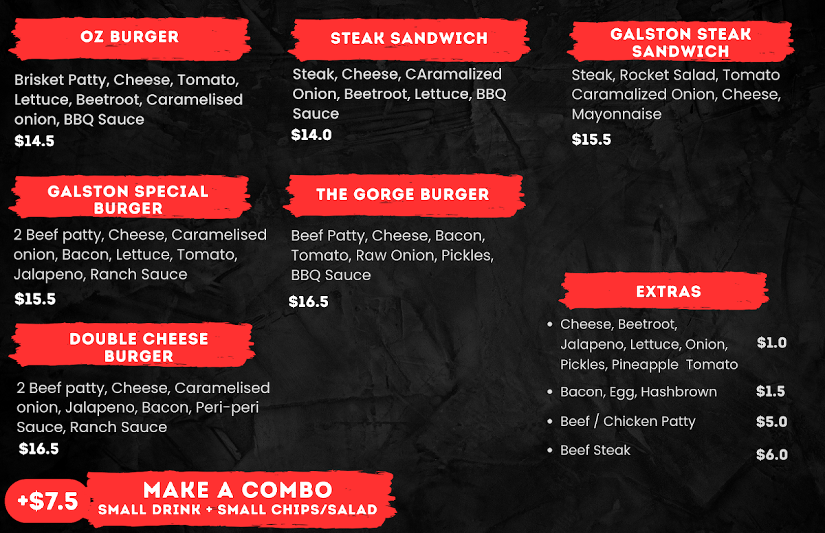 Menu, Galston Grill