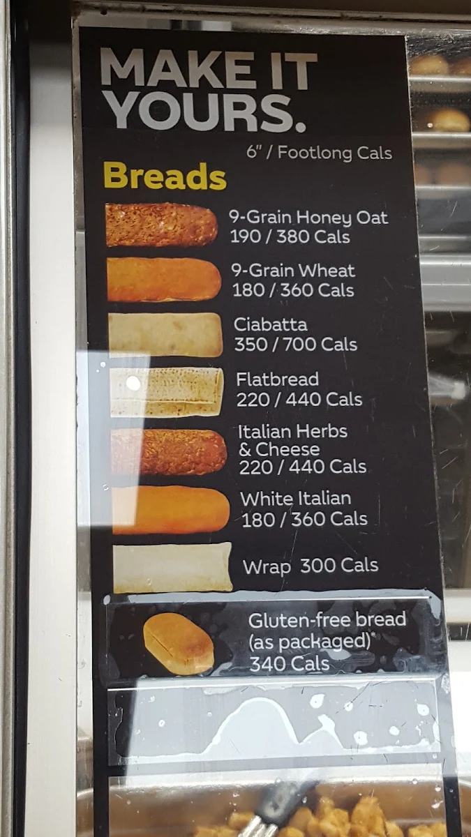 Menu, Subway