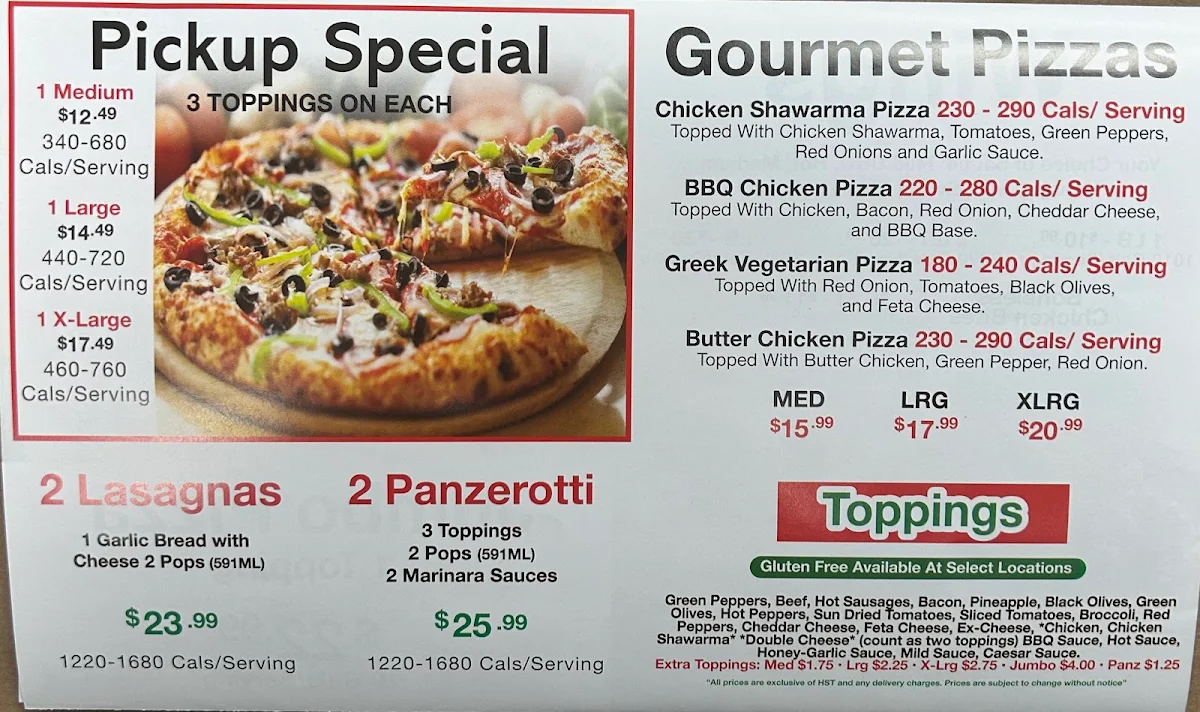 Menu, Titos Pizza