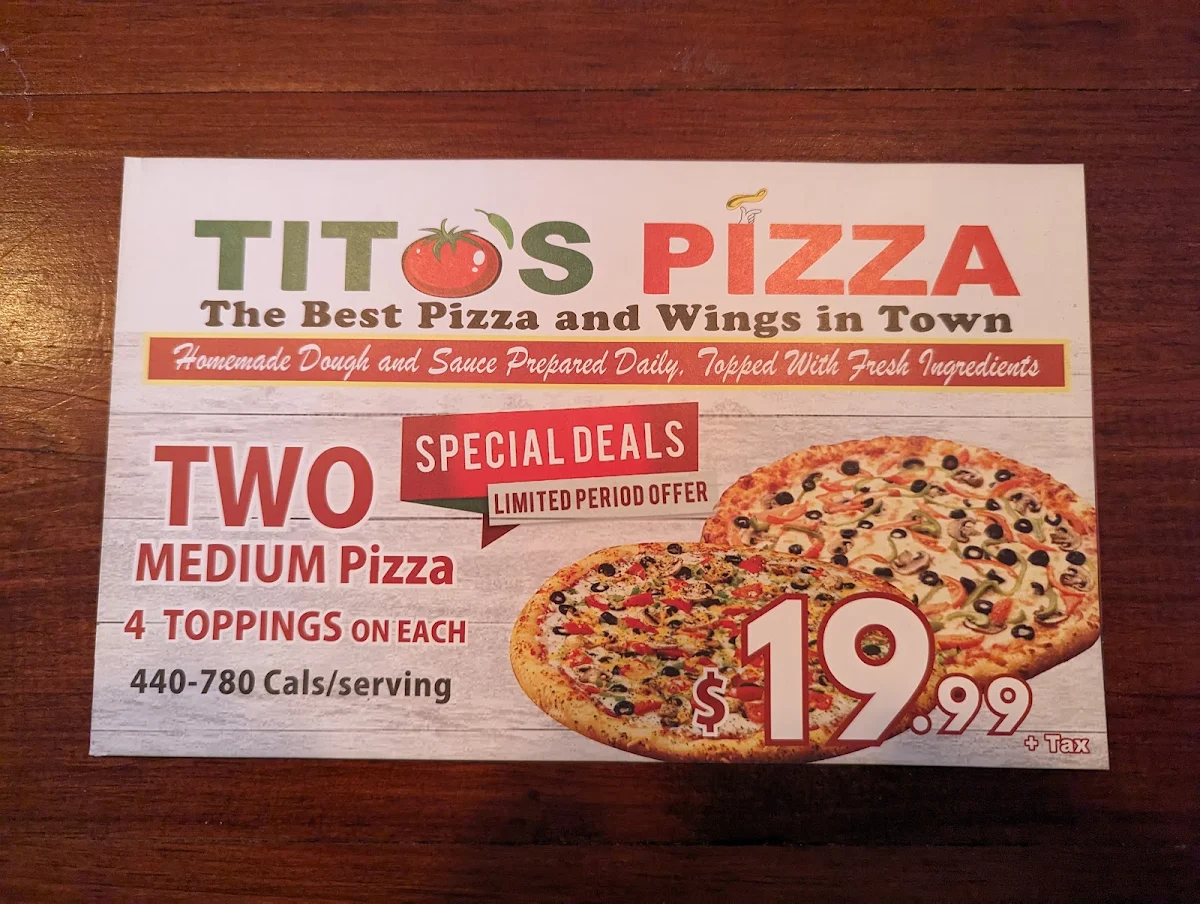 Menu, Titos Pizza
