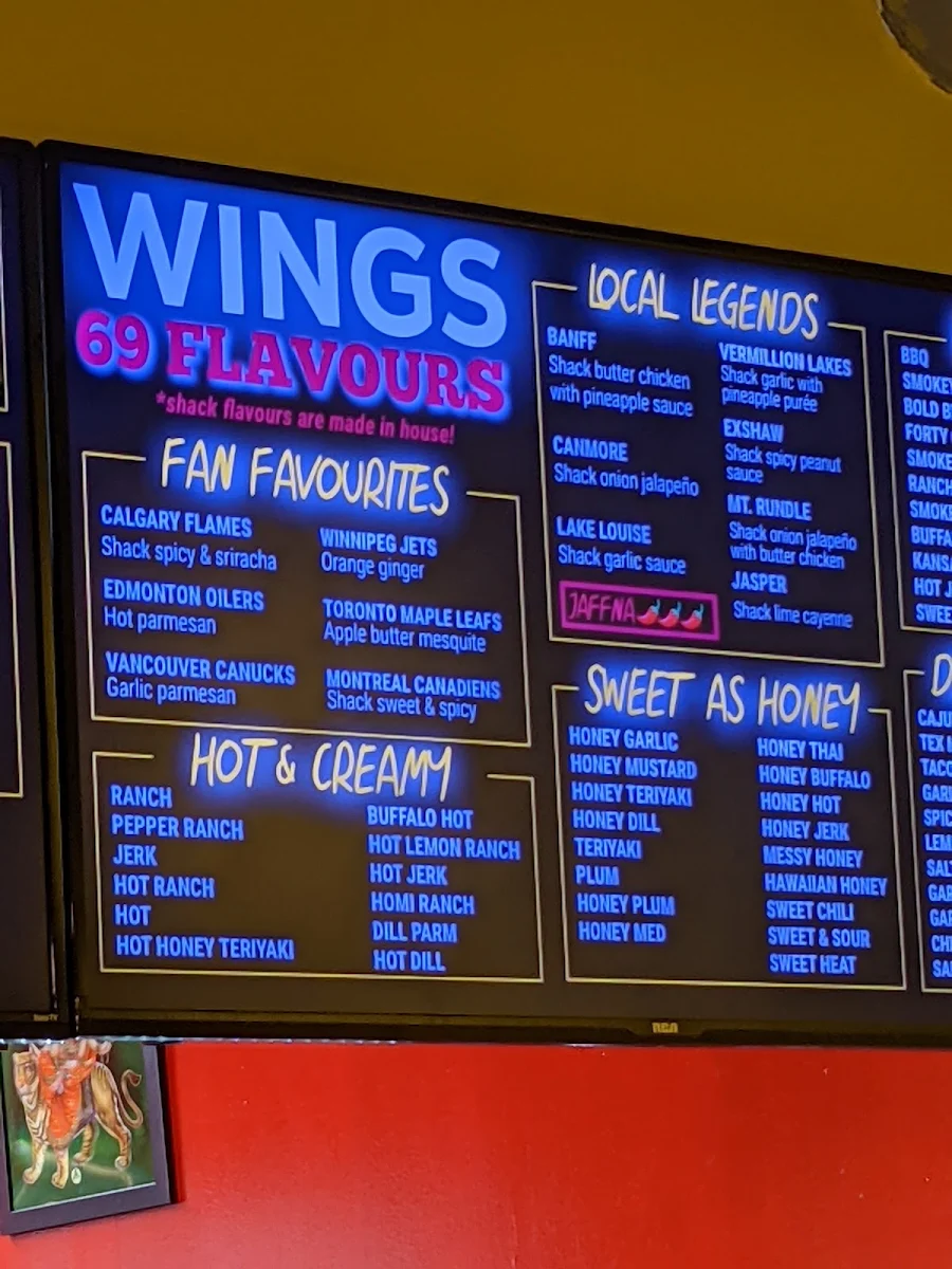 Menu, Alberta Wing Shack Canmore
