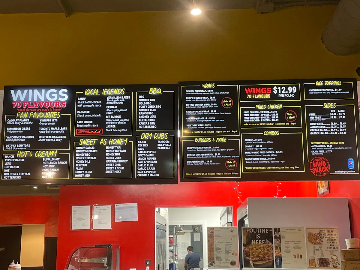 Menu, Alberta Wing Shack Canmore