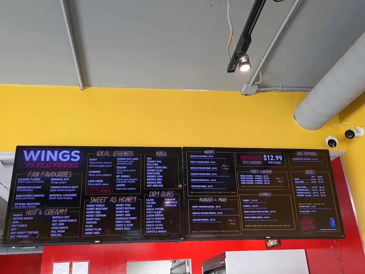 Menu, Alberta Wing Shack Canmore
