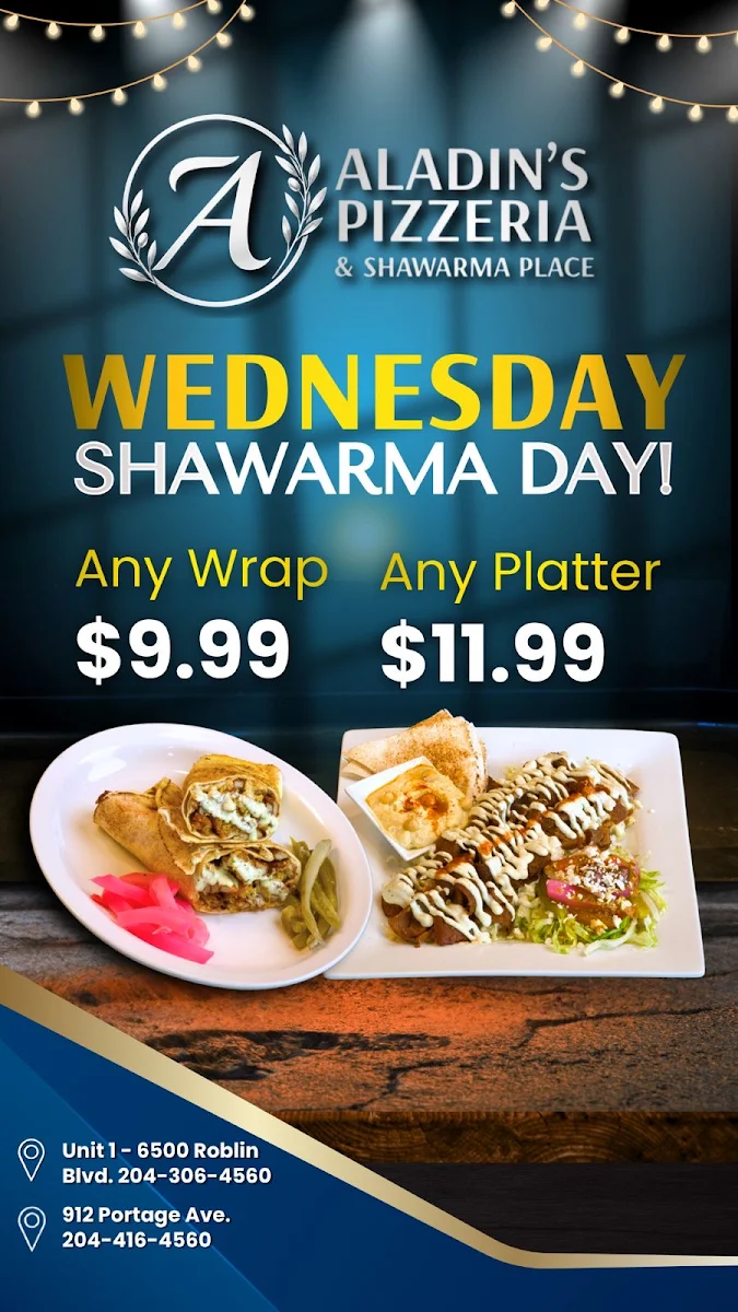 Menu, Aladins Pizzeria & Shawarma Café