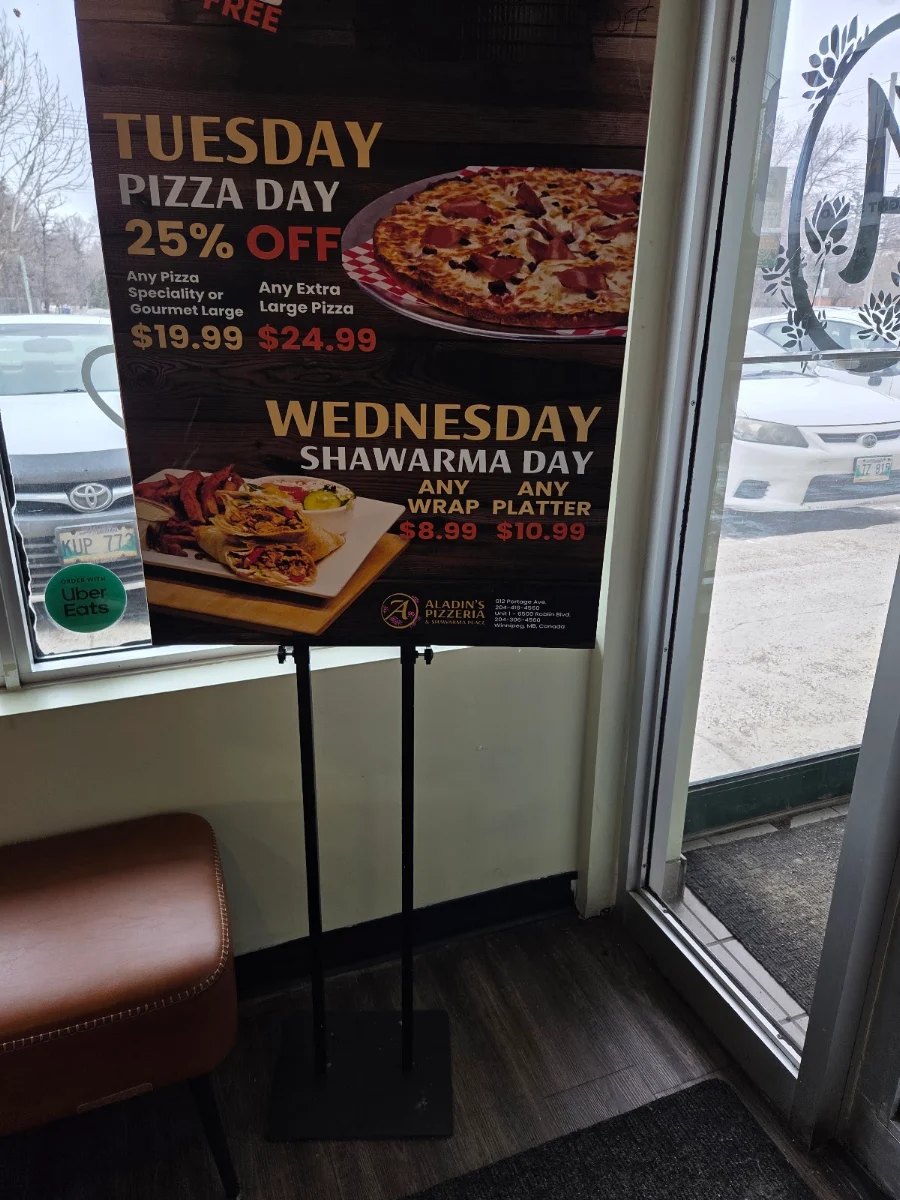 Menu, Aladins Pizzeria & Shawarma Café