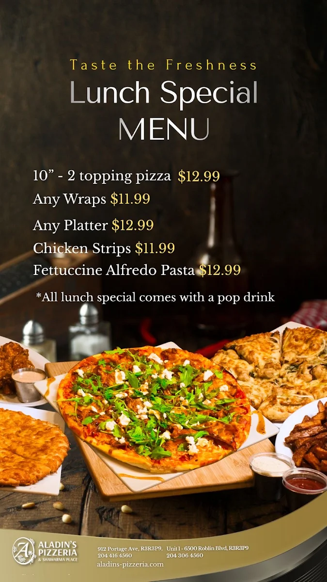 Menu, Aladins Pizzeria & Shawarma Café