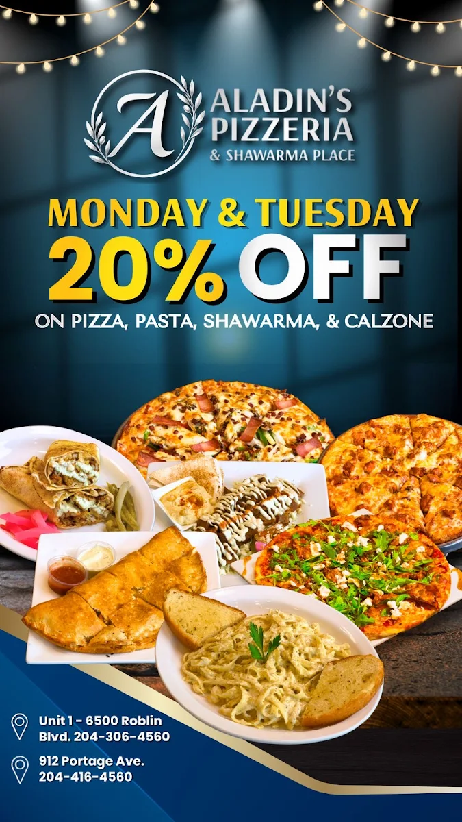 Menu, Aladins Pizzeria & Shawarma Café