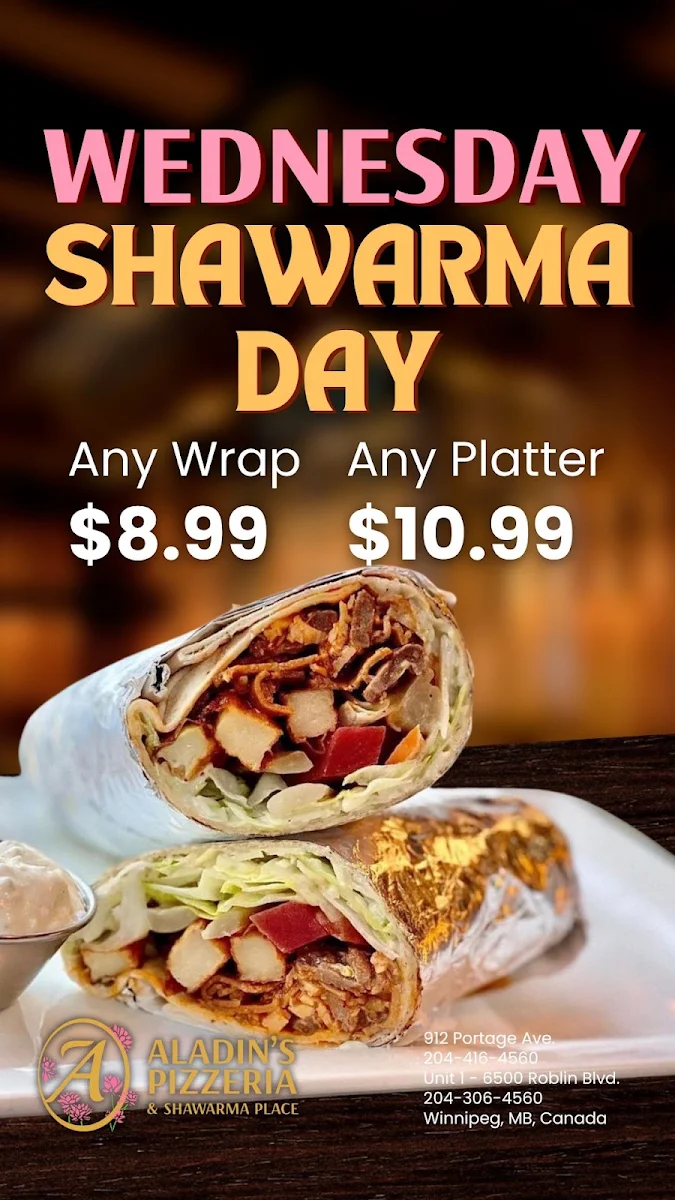 Menu, Aladins Pizzeria & Shawarma Café