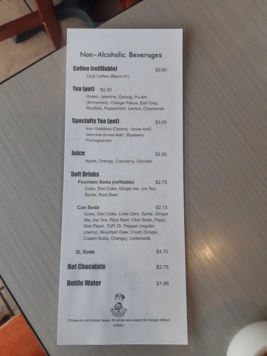 Menu, Mei Wei Chinese Cuisine