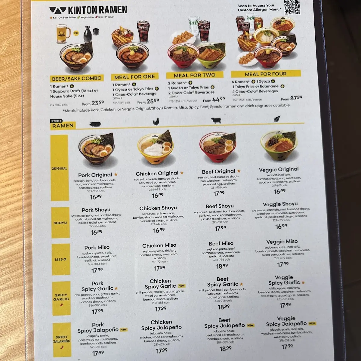 Menu, KINTON RAMEN WINDSOR