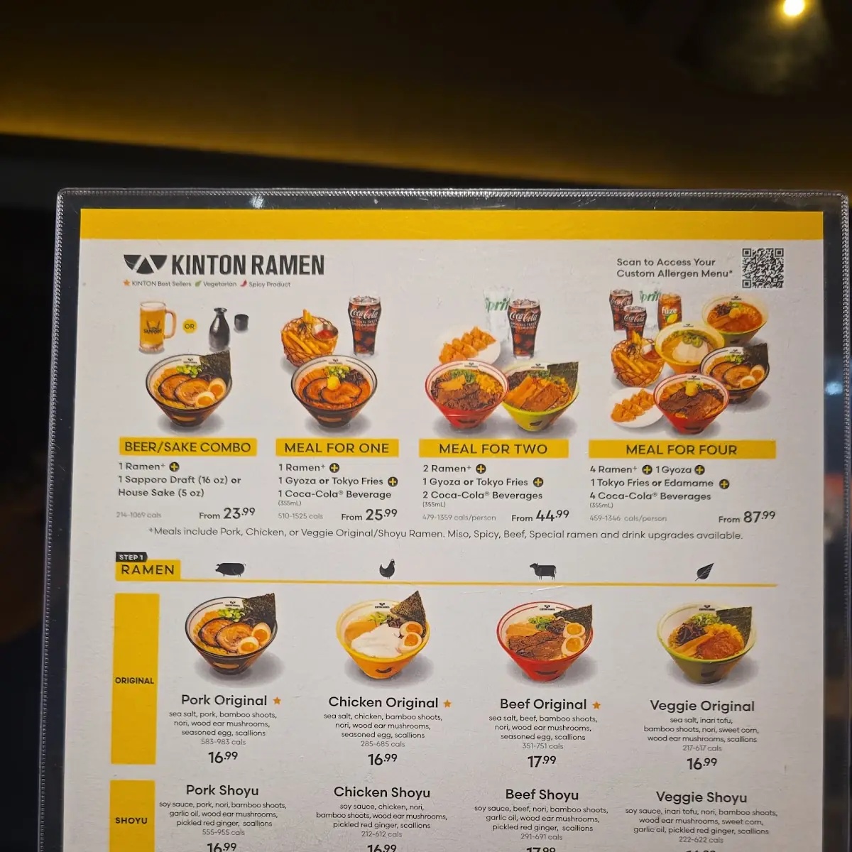 Menu, KINTON RAMEN WINDSOR