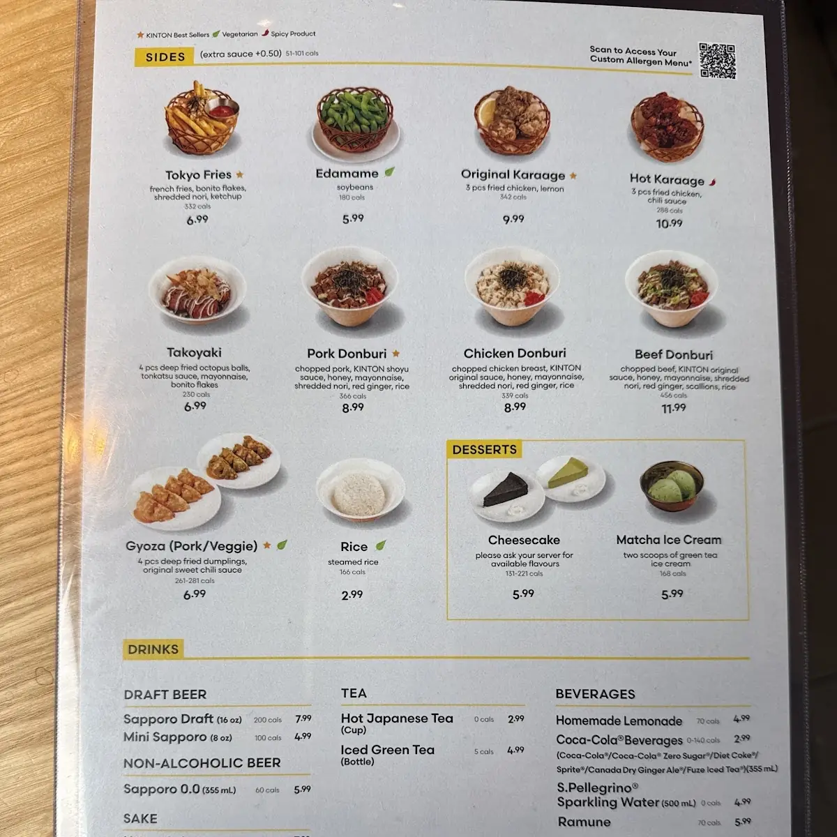 Menu, KINTON RAMEN WINDSOR