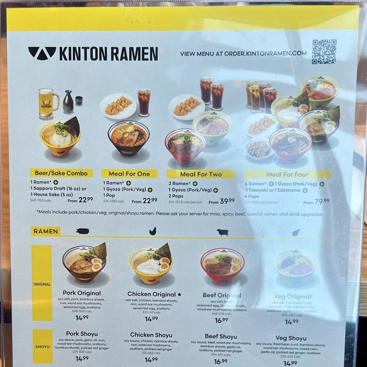 Menu, KINTON RAMEN WINDSOR