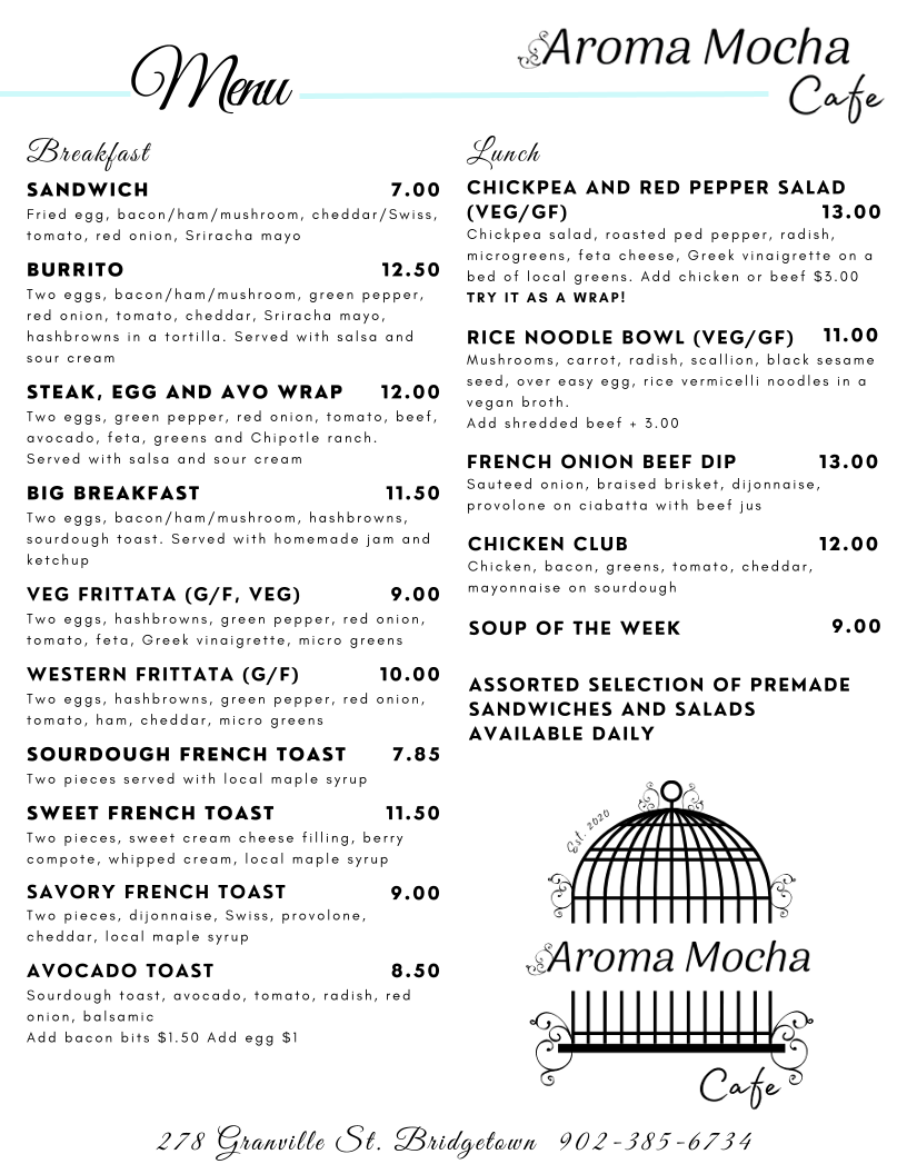 Menu, Aroma Mocha Cafe