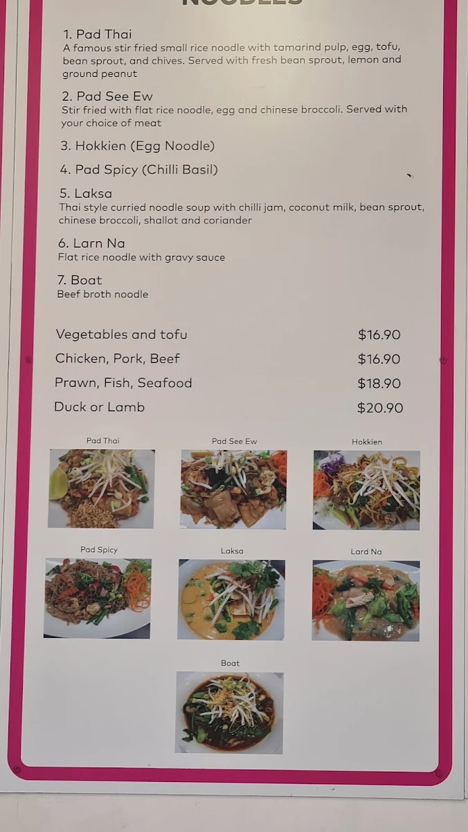 Menu, Pinto Thai Tweed Heads South