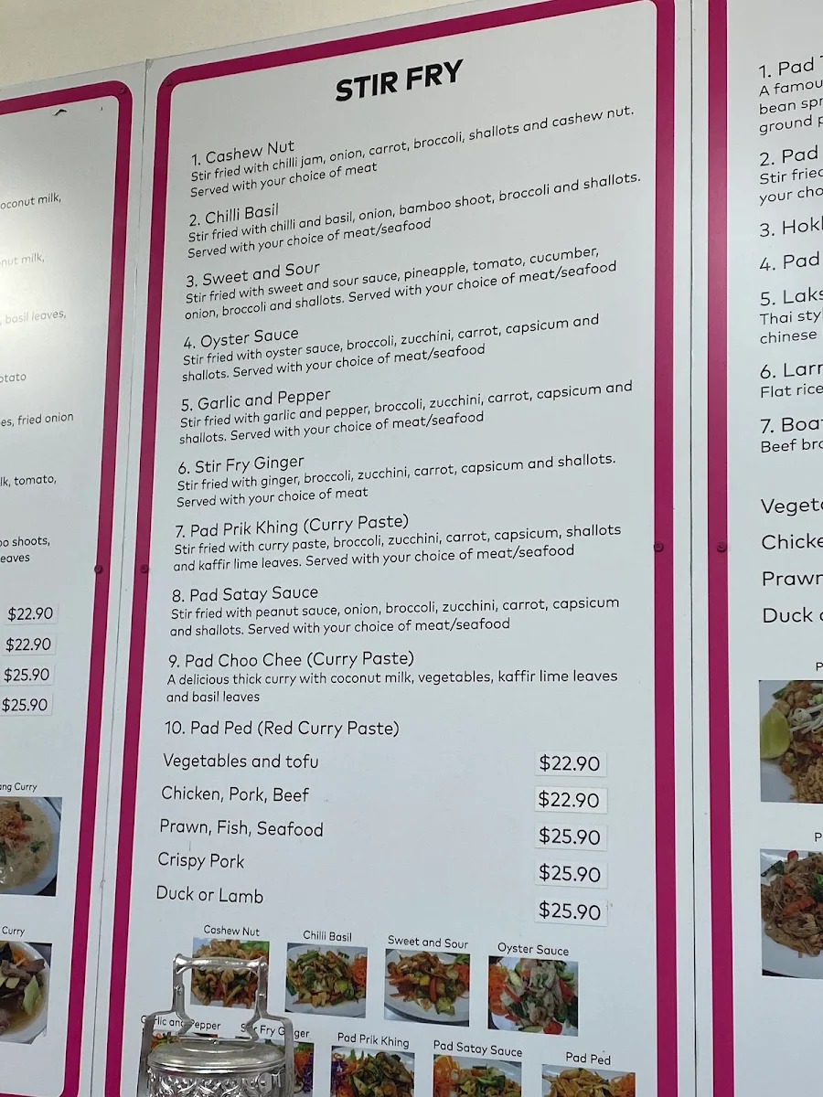 Menu, Pinto Thai Tweed Heads South