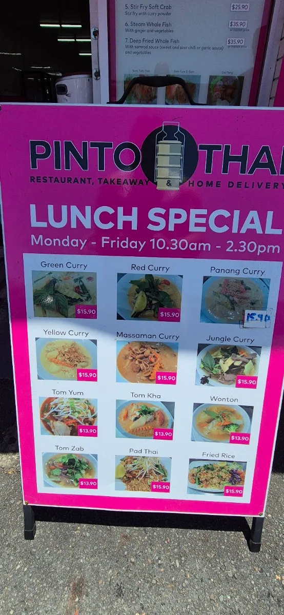 Menu, Pinto Thai Tweed Heads South