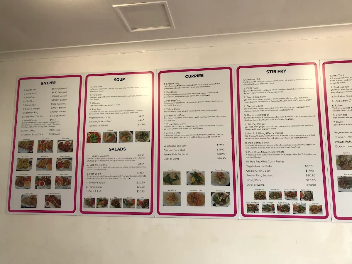 Menu, Pinto Thai Tweed Heads South