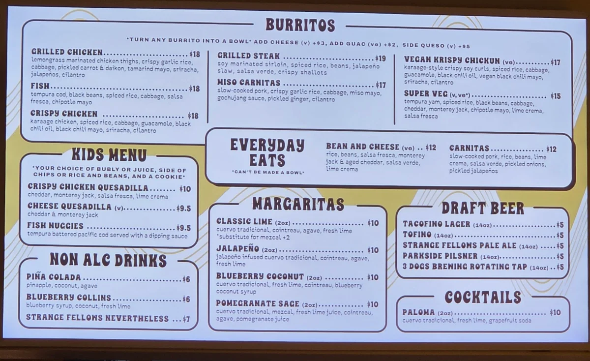 Menu, Tacofino White Rock