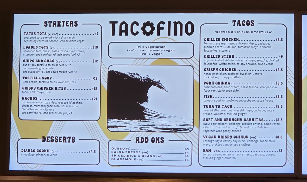 Menu, Tacofino White Rock