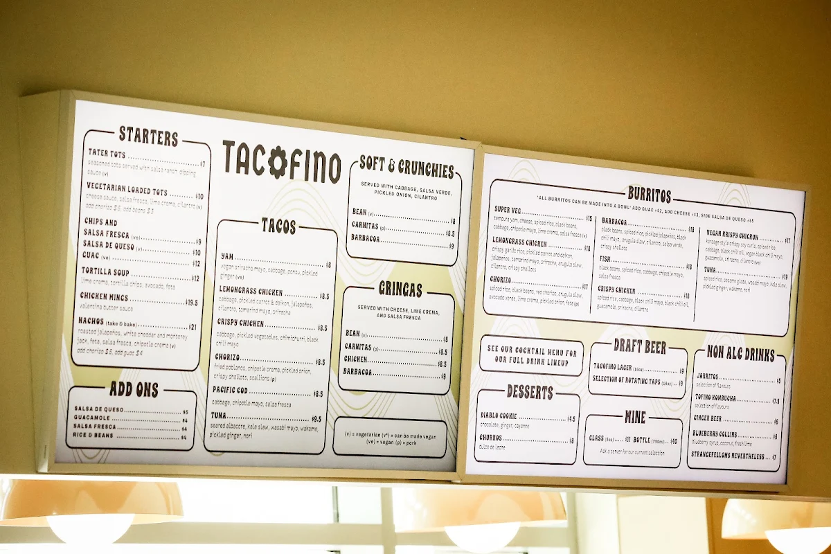 Menu, Tacofino White Rock