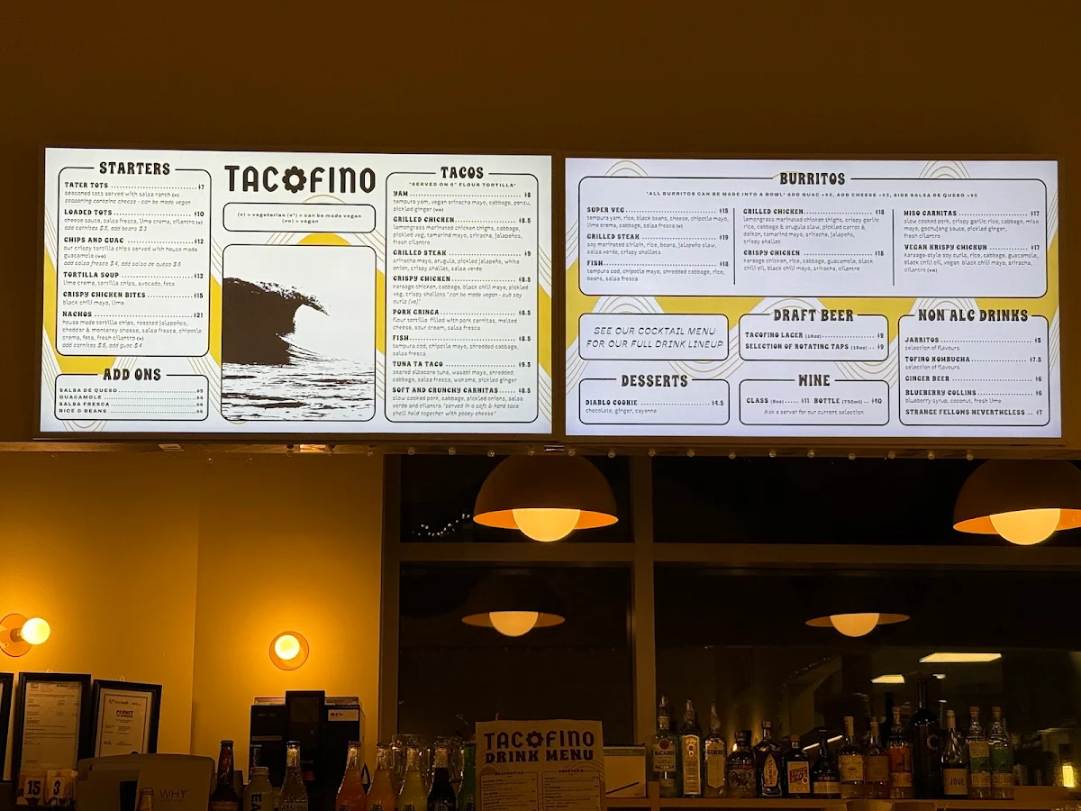 Menu, Tacofino White Rock